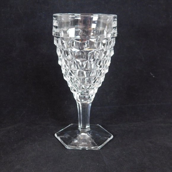 Lot of 2 Fostoria American Clear Glass Water Goblet 7" tall 9 oz Diamond Cube - Picture 8 of 11